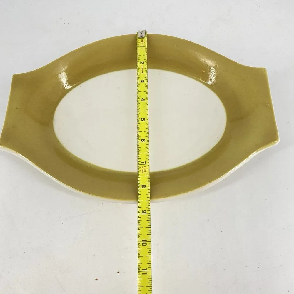 Vintage Jackson Custom China 12” Oval Serving Platter Yellow White USA